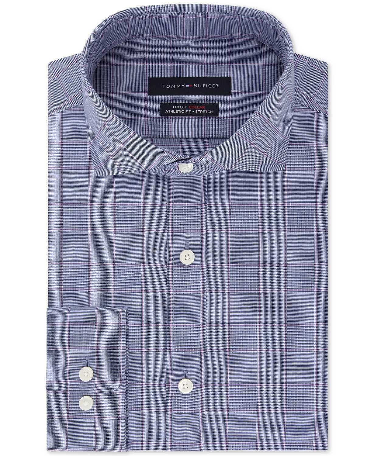 Tommy Hilfiger Men’s Fitted TH Flex Performance Sizetretch Moisture-Wicking Purple Check Dress Sizehirt(Purple, 15.5X34-35