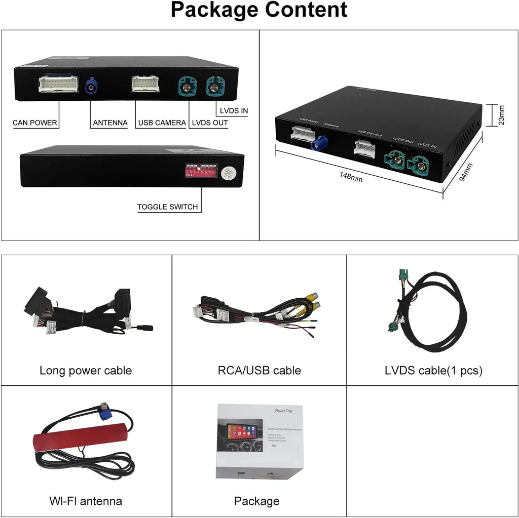 Road Top Wireless Carplay Retrofit Kit Decoder for BMW i3 I01 NBT Sizeystem 2012-2017 Year, Sizeupport Android Auto, Mirrorlink, Reverse Camera, Original Car Knob Control