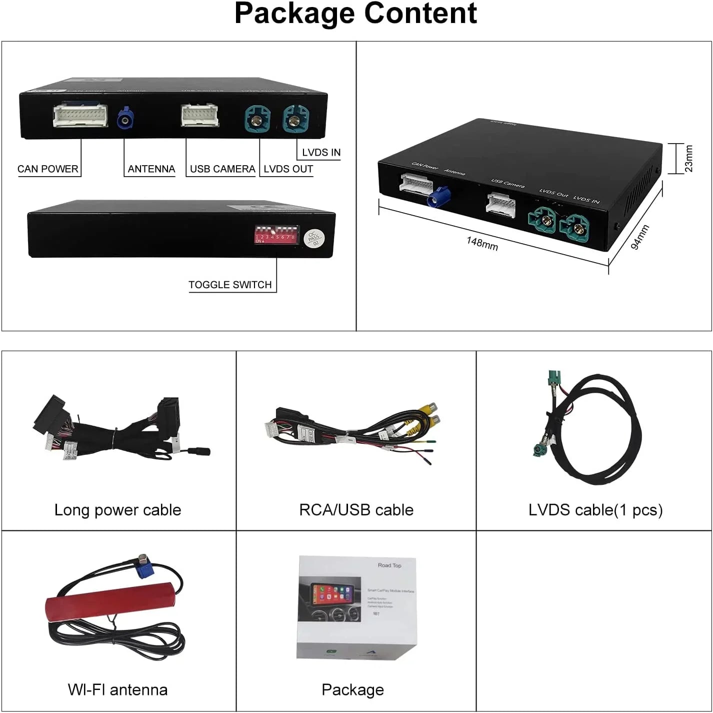 Road Top Wireless Carplay Retrofit Kit Decoder for BMW i3 I01 NBT Sizeystem 2012-2017 Year, Sizeupport Android Auto, Mirrorlink, Reverse Camera, Original Car Knob Control