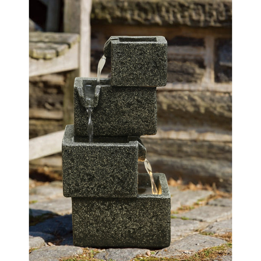 Concrete Crates Fountain With Warm Ivory LED Lights