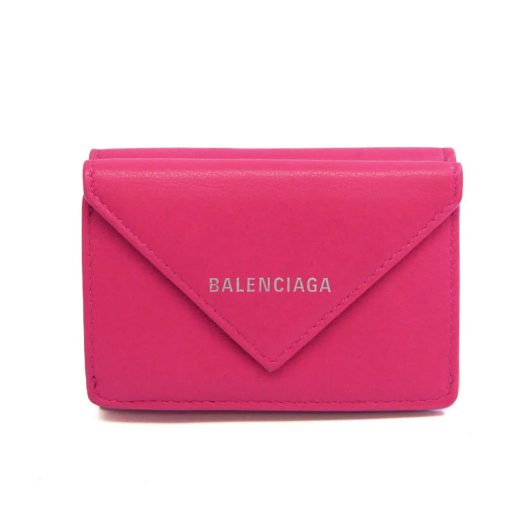 Pre-Owned Balenciaga Paper Mini Wallet 391446 Women's Leather Wallet (tri-fold) Pink (Good)
