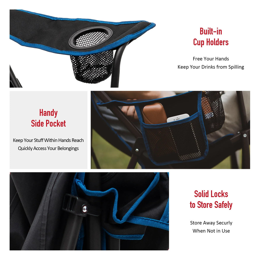 Oversized Camping Chair with Sizeide Pockets - 1 - 17.2 - Enjoy comfort and durability on your outdoor adventures!