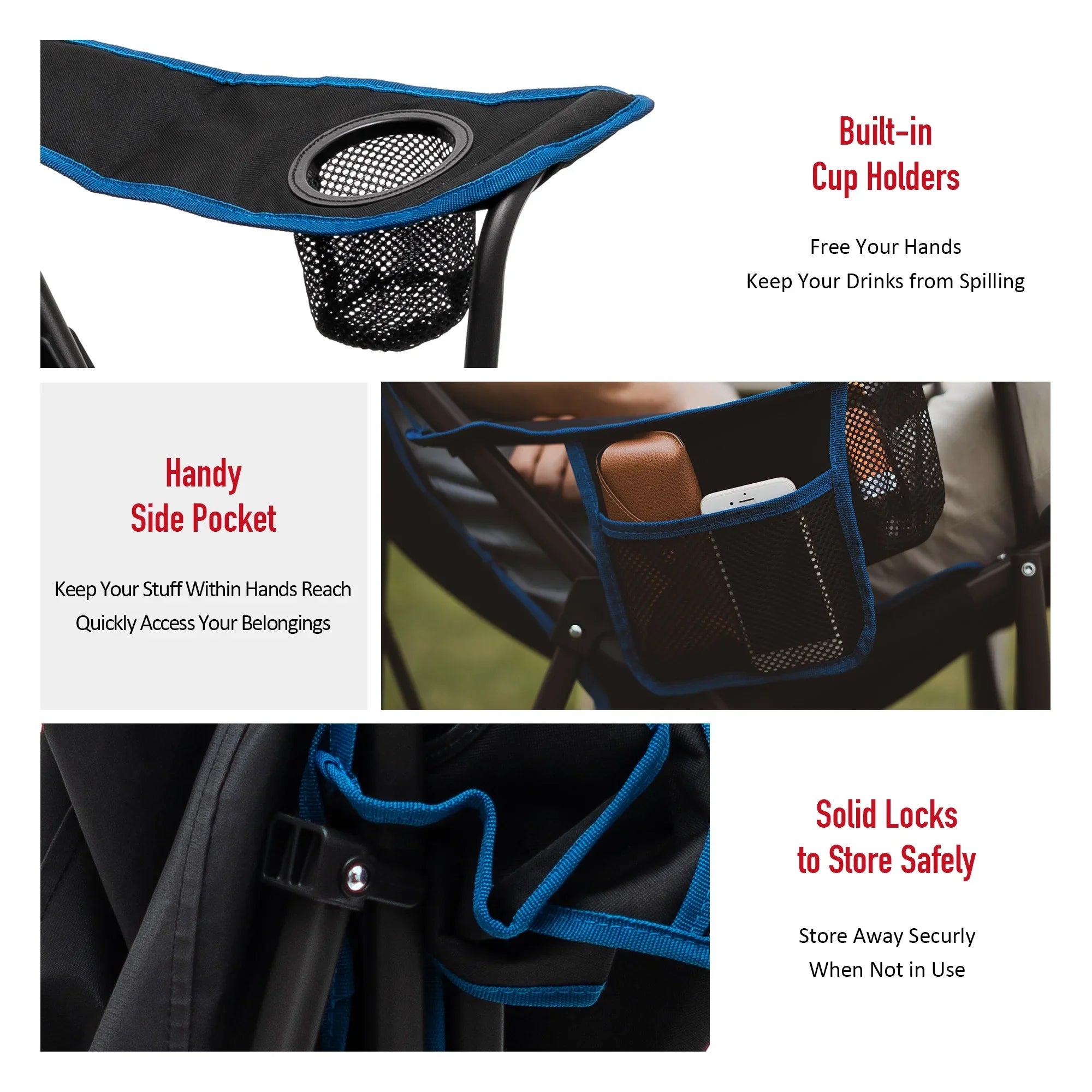 Oversized Camping Chair with Sizeide Pockets - 1 - 17.2 - Enjoy comfort and durability on your outdoor adventures!