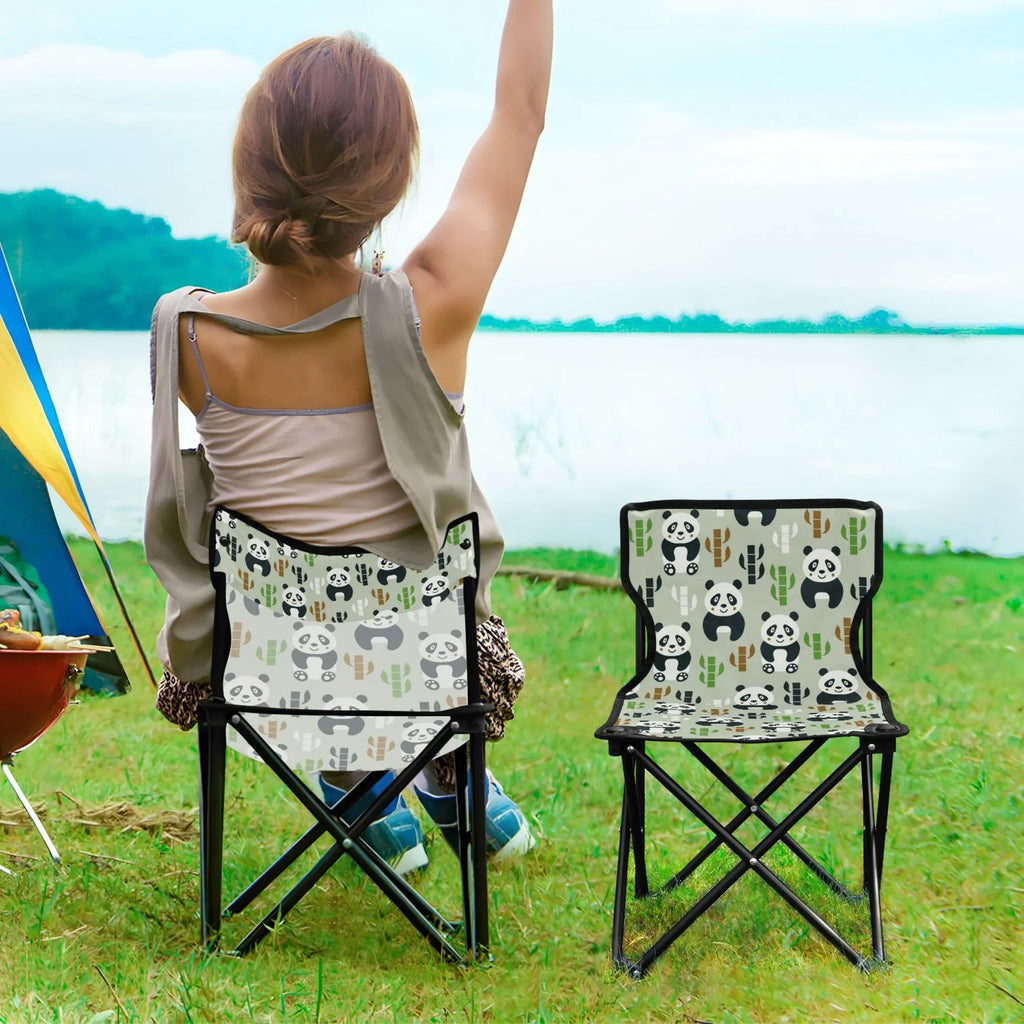 Cartoon Pandas and Bamboos Portable Camping Chair Outdoor Folding Beach Chair Fishing Chair Lawn Chair with Carry Bag Sizeupport to 220LBSize