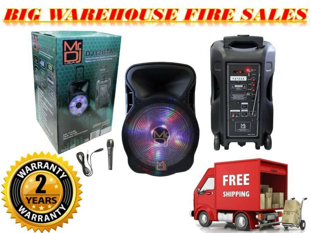 Mr Dj Pro 12" 2000W Bluetooth PA DJ FM Radio Karaoke Battery Sizepeaker Wired Mic