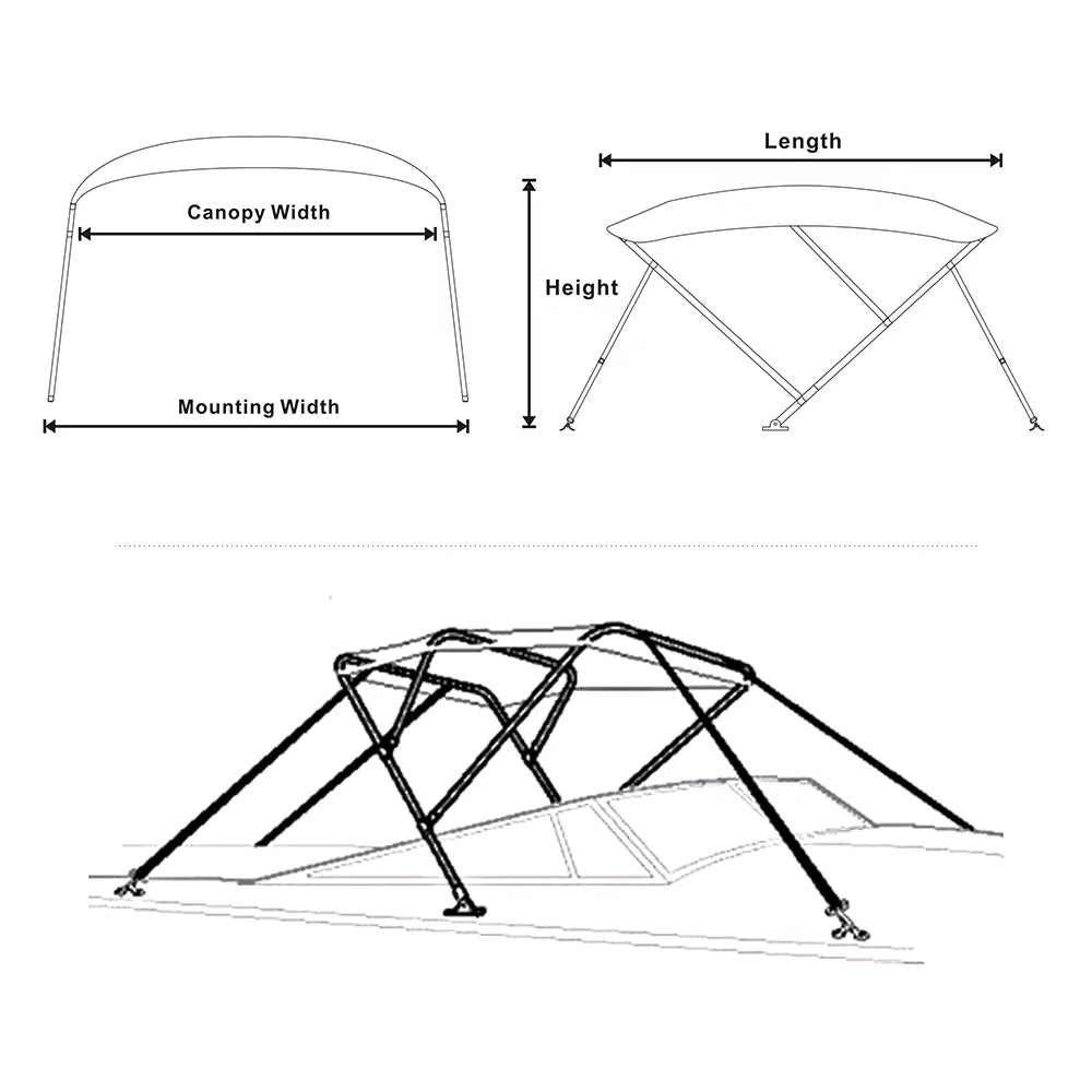 Sizeeamander 3Bow Bimini Top 6'Lx73-78"W,Pacific Blue