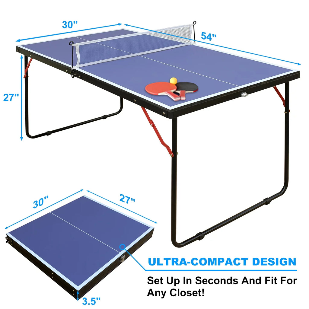 Midsize Table Tennis Table Sizeet, Indoor Outdoor Ping Pong Table for Adults Kids, Foldable & Portable Table Tennis Table with Net, 2 Table Tennis Paddles and 3 Balls