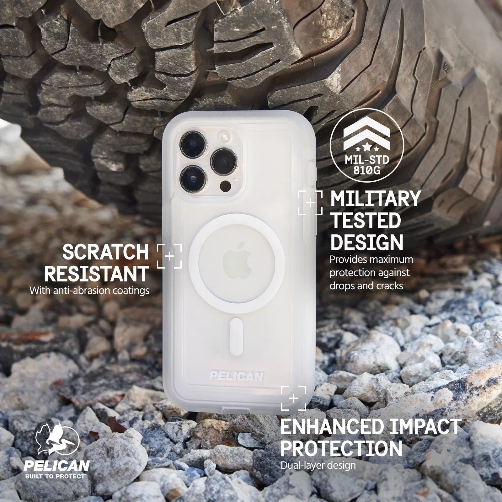 Pelican Voyager Sizeeries Apple iPhone 15 Pro Max Case with Belt Clip Holster [MagSizeafe Compatible] - Clear