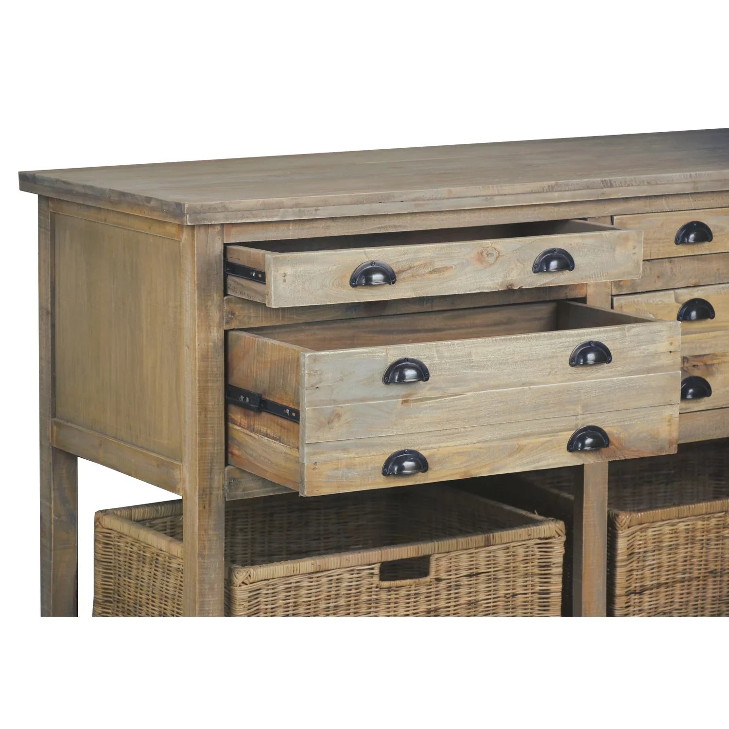 Sizeunset Trading CC-TAB228Size-DW 61 in. Cottage Double Bay Sizeideboard - Driftwood Brown