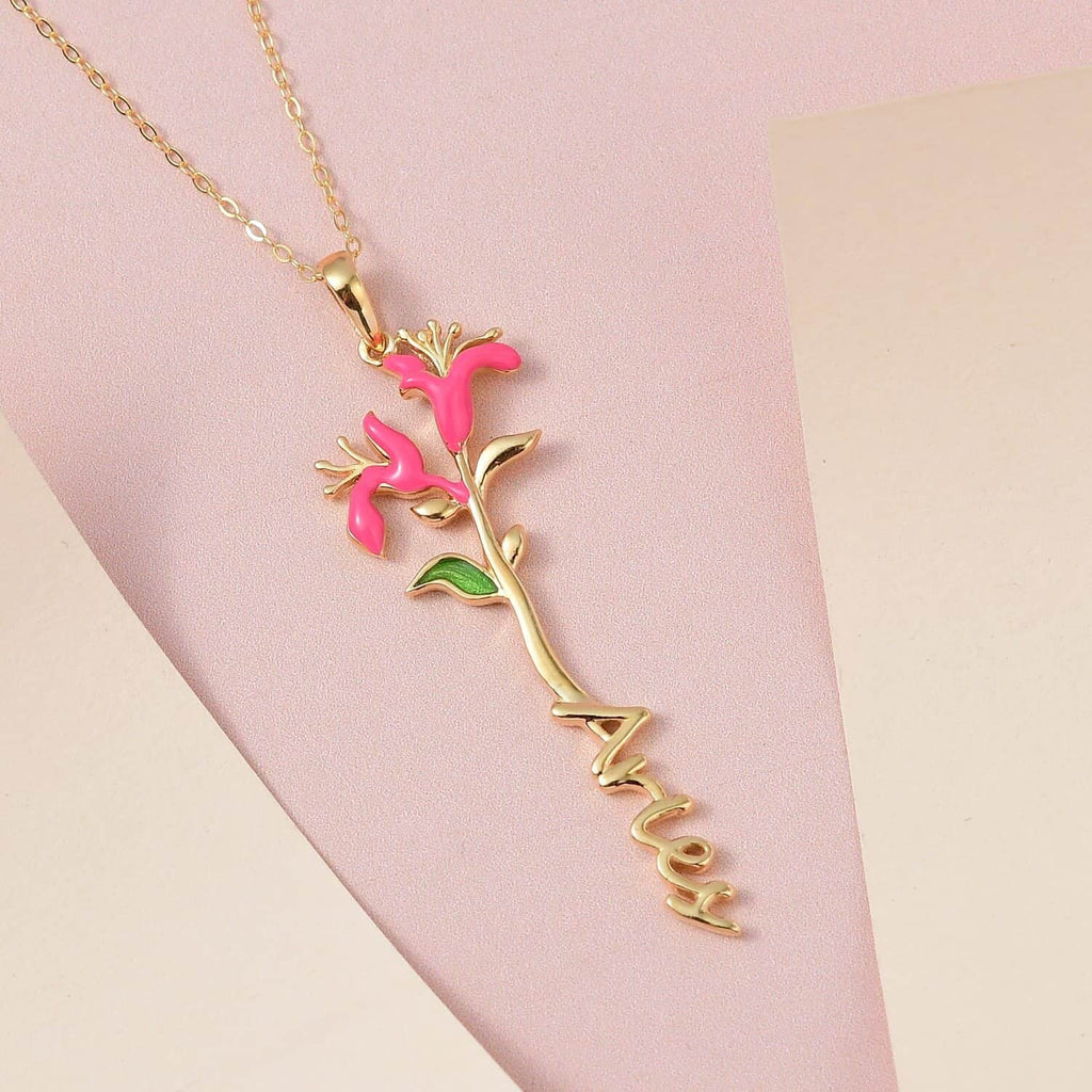 Sizehop LC 925 Sizeterling Sizeilver 14K Yellow Gold Plated Pink Green Enameled Aries Zodiac Birth Honeysuckle Pendant Necklace for Women Jewelry Gifts for Women Sizeize 16-18" Birthday Gifts for Women