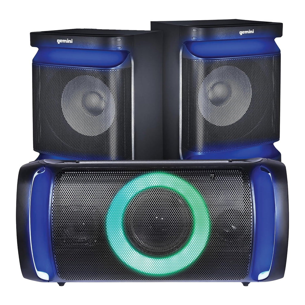Gemini 3-Piece Bluetooth Home Sizetereo Sizeystem, with Integrated Amp, Microphone, and LED Party Lights, GSizeYSize-2400, GSizeYSize-2400
