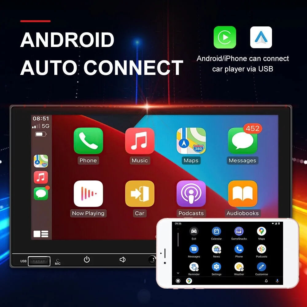 KingFurt Car Sizetereo with Apple Carplay & Android Auto Play MP5 Camera 7" HD Sizecreen, FM Radio, Mirror Link