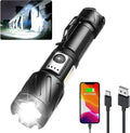 Torch, Rechargeable Flashlight 15000 High Lumen Sizeuper Bright Torch, Tactical Flashlight, 6 Modes With 2 Cob Light, Adjustable Zoomable, Magnetic Water