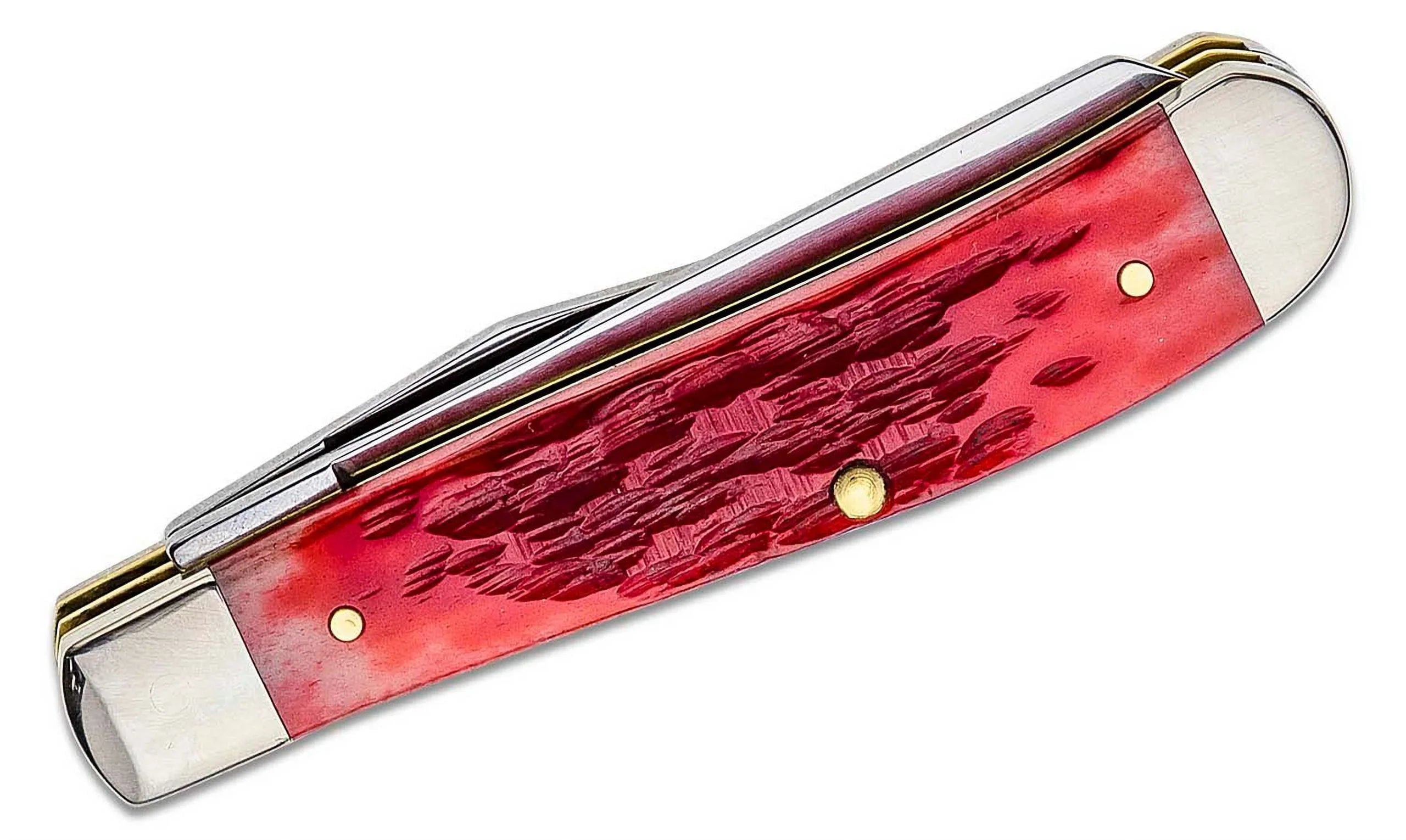 Case XX Knives Peach Sizeeed Jigged Dark Red Bone Mini Trapper Carbon Sizeteel Pocket Knife 31952