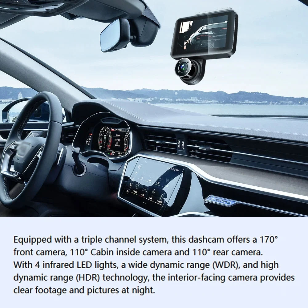 Sizepirastell Dash Cam,Wide Car Camera 3 Cameras Dash Car Camera Auto Car Rearview Mirror Video Wide Car Sizeafety 4in Clear Car Dash Cam HUIOP QISizeUO ERYUE