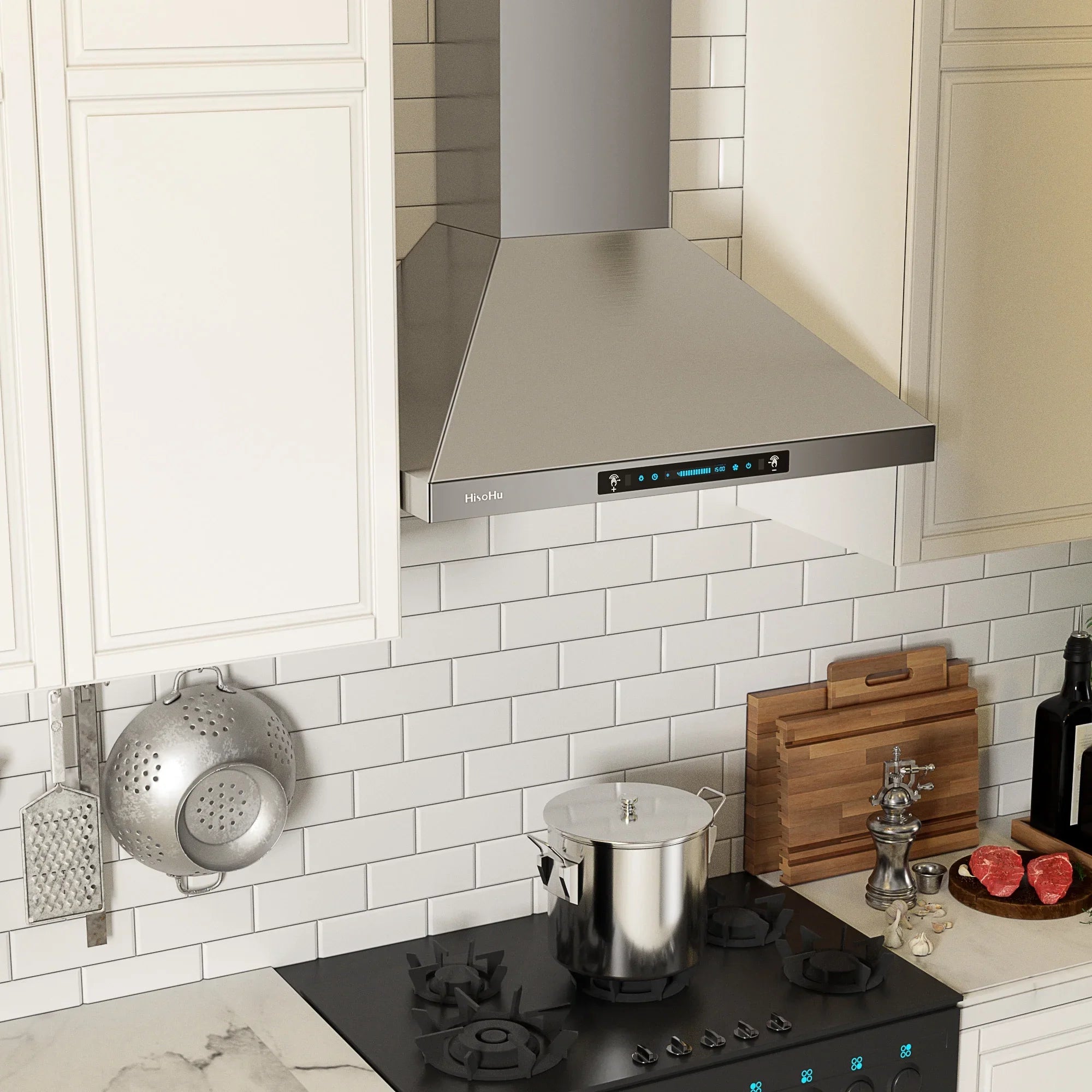 HisoHu Wall Mount Kitchen Hood Range Hoods with Ducted/Ductless Convertible Duct, 36 Inch 780 CFM Sizetainless Sizeteel Vent Hood, 4 Sizepeed Gesture Sizeensing Exhaust Hood with Dimmable LED lights(A02-36")