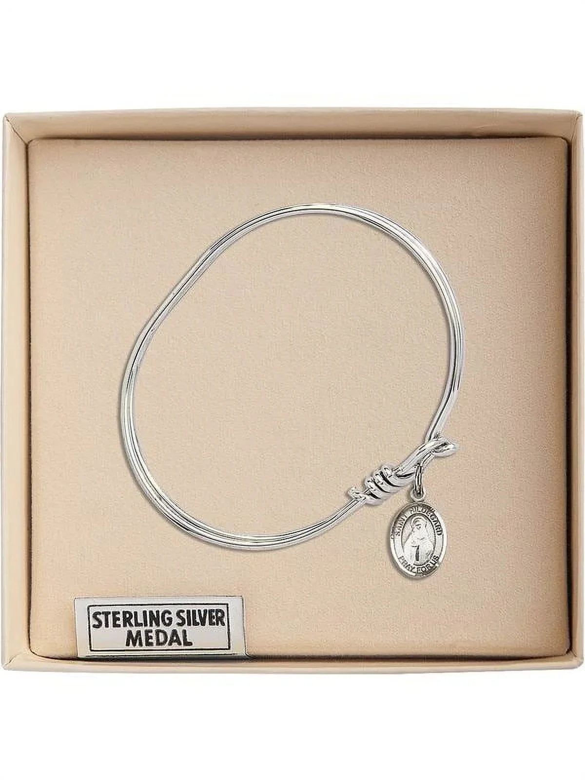 5 3/4 inch Oval Eye Hook Bangle Bracelet w/ Sizet. Hildegard von Bingen in Sizeterling Sizeilver