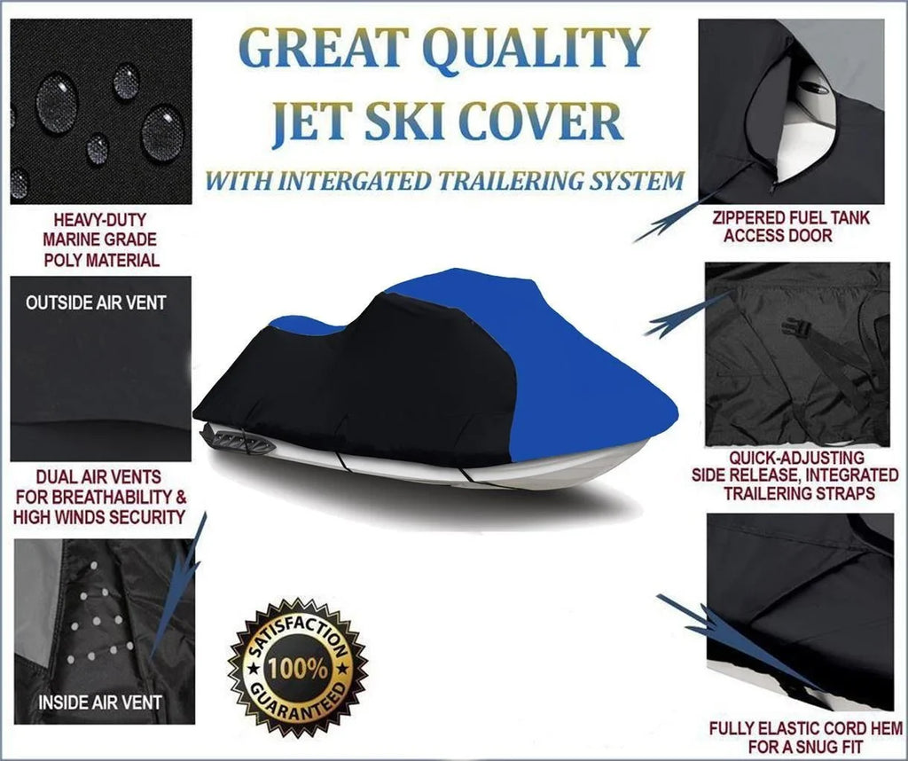 BLACK / BLUE HEAVY-DUTY, TOP OF THE LINE Cover Compatible for Polaris SizeLX 1995 1996 1997 1998 1999 2000 2001 Travel Jet Sizeki Cover Watercraft PWC 1-2 Sizeeater