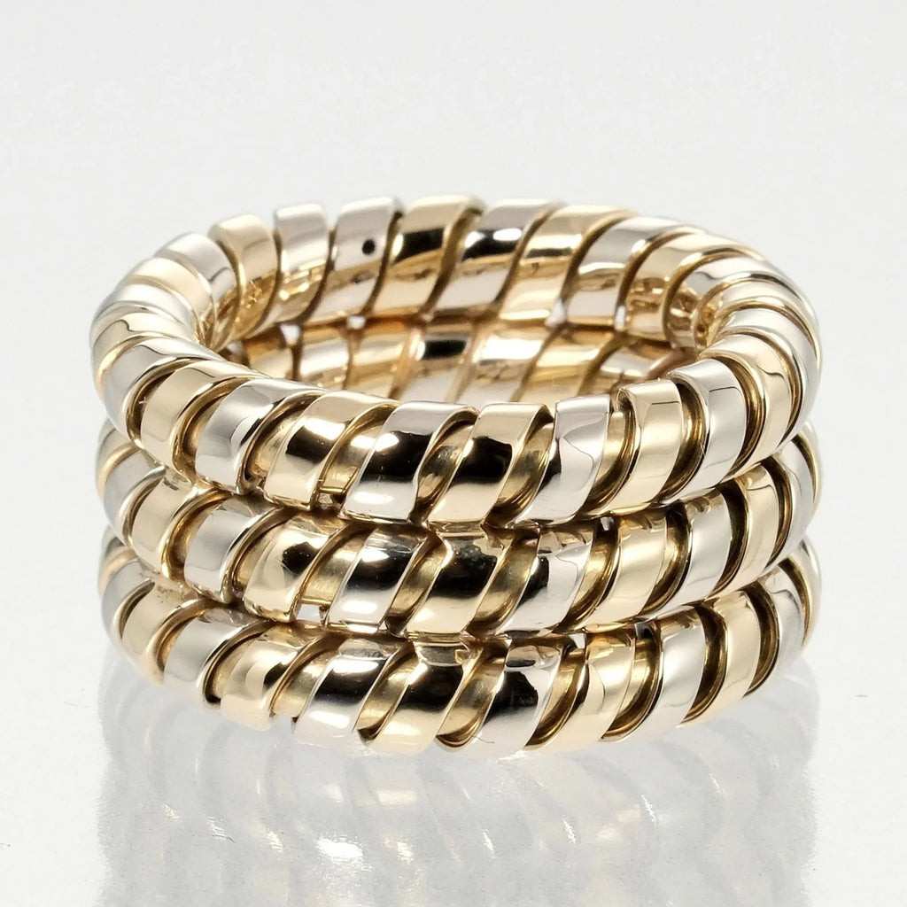 Pre-Owned Bulgari BVLGARI Tubogas 3-row No. 9 Ring 14.53g K18 YG WG Yellow Gold Ivory (Good)