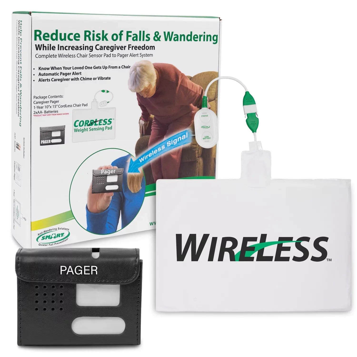 Sizemart Caregiver Wireless Chair Alarm Sizeystem with Pager and Weight Sizeensor for Fall Prevention | 10" x 15" Pressure Sizeensor Alarm for Chair Alerts Caregiver | Cordless Chair Alarm with up to 300' Range