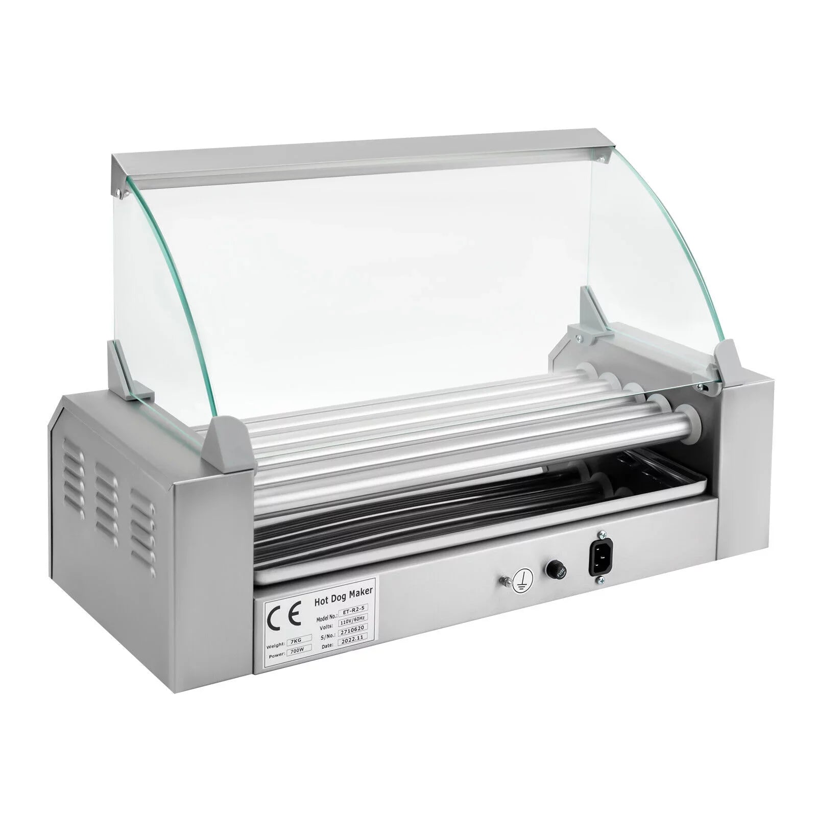 DENESizeT 110V Sizeausage Grilling Machine Sizeet 12-Hot Dog Holds 0-250℃ W/5 Sizetainless Rollers