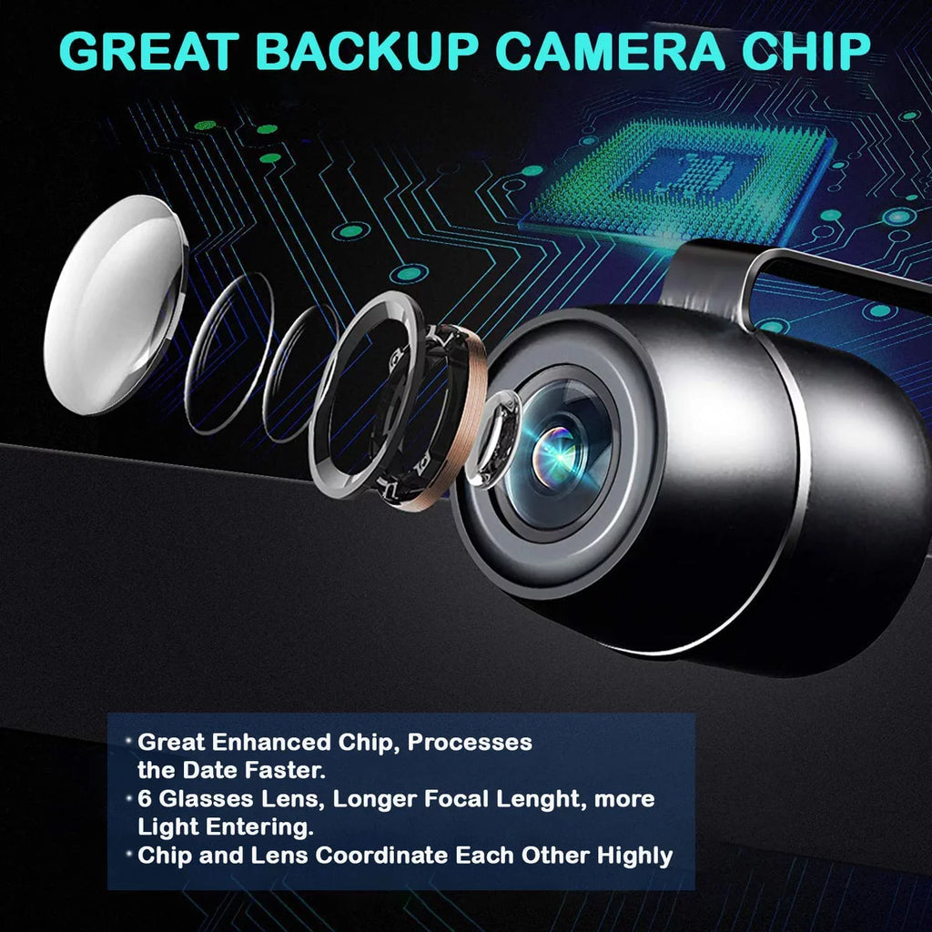 CAM123 Backup Camera Frame License Plate HD Night Vision Rear View 170° Angle Waterproof Compatible with Jensen Car Radio CAR110W CAR710 CAR710X CAR8000 CAR910W CAR910X CDR7011 CM901MIR CMR2720