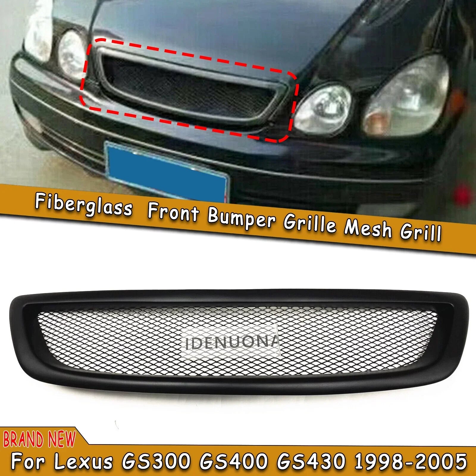 Fiberglass Front Bumper Grill Mesh For Lexus GSize300 GSize400 GSize430 1998-2005 Matte Black