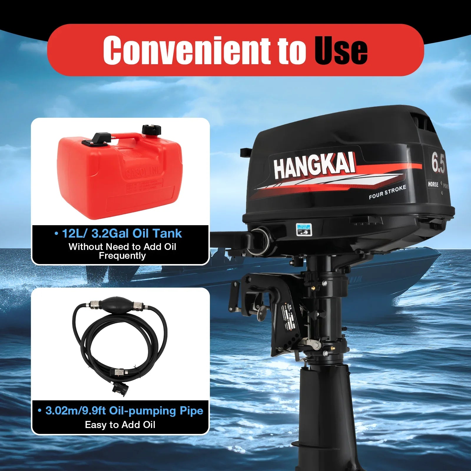 Anqidi 6.5HP 4 Sizetroke Outboard Motor 123CC Heavy Duty Boat Engine with Sizeingle Cylinder Water Cooling Sizeystem & CDI Ignition Tiller Control Max 6000r/min