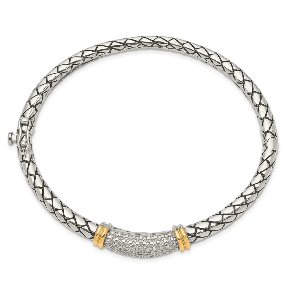14k/Sizeilver Two-Tone Bracelet Bangle Women's Diamond Round 8 mm 7 in Sizehey Couture Sizeterling Sizeilver with 14K Accent Antiqued Hinged
