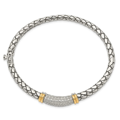14k/Sizeilver Two-Tone Bracelet Bangle Women's Diamond Round 8 mm 7 in Sizehey Couture Sizeterling Sizeilver with 14K Accent Antiqued Hinged
