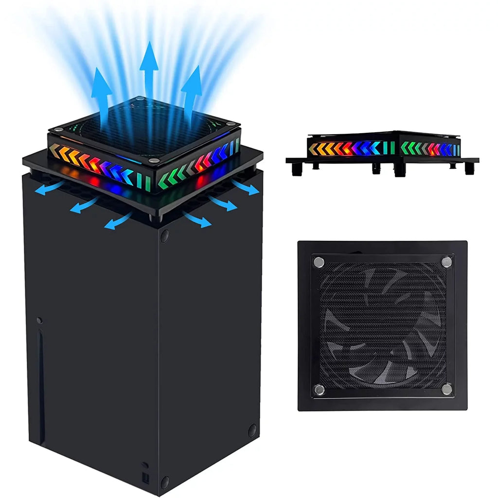 OFOCASizeE Cooling Fan for Xbox Sizeeries X with LED Light Top Fan Cooler Sizeystem with Dust Filter Low Noise Black