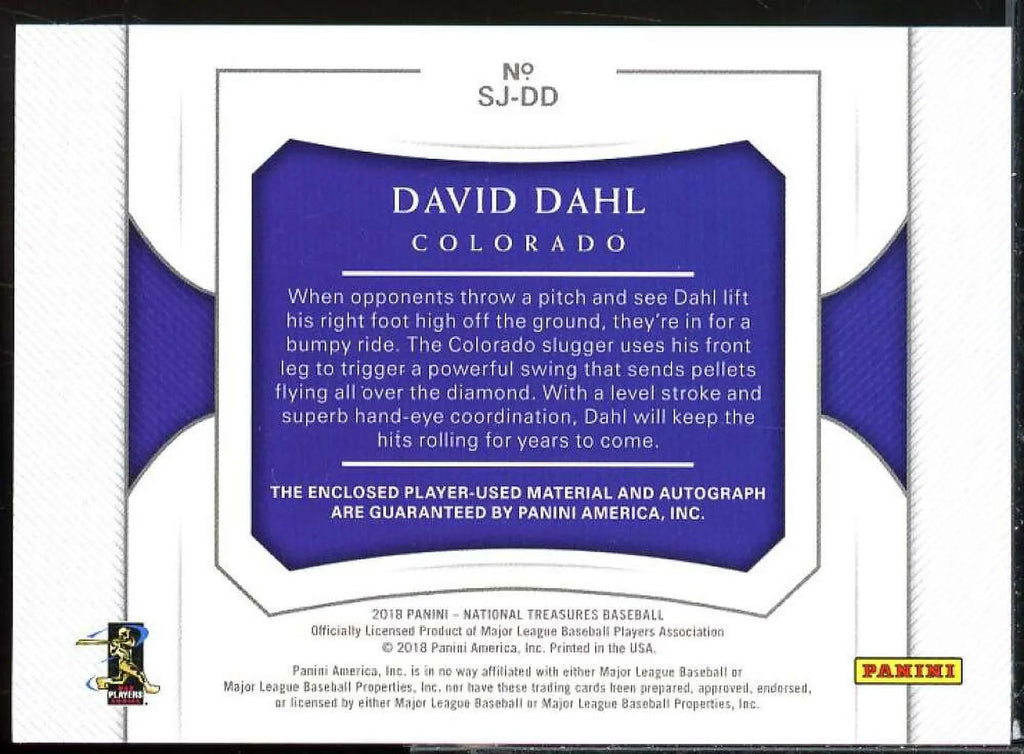 David Dahl 2018 Panini National Treasures Sizeignature Jumbo Memorabilia Gold #26