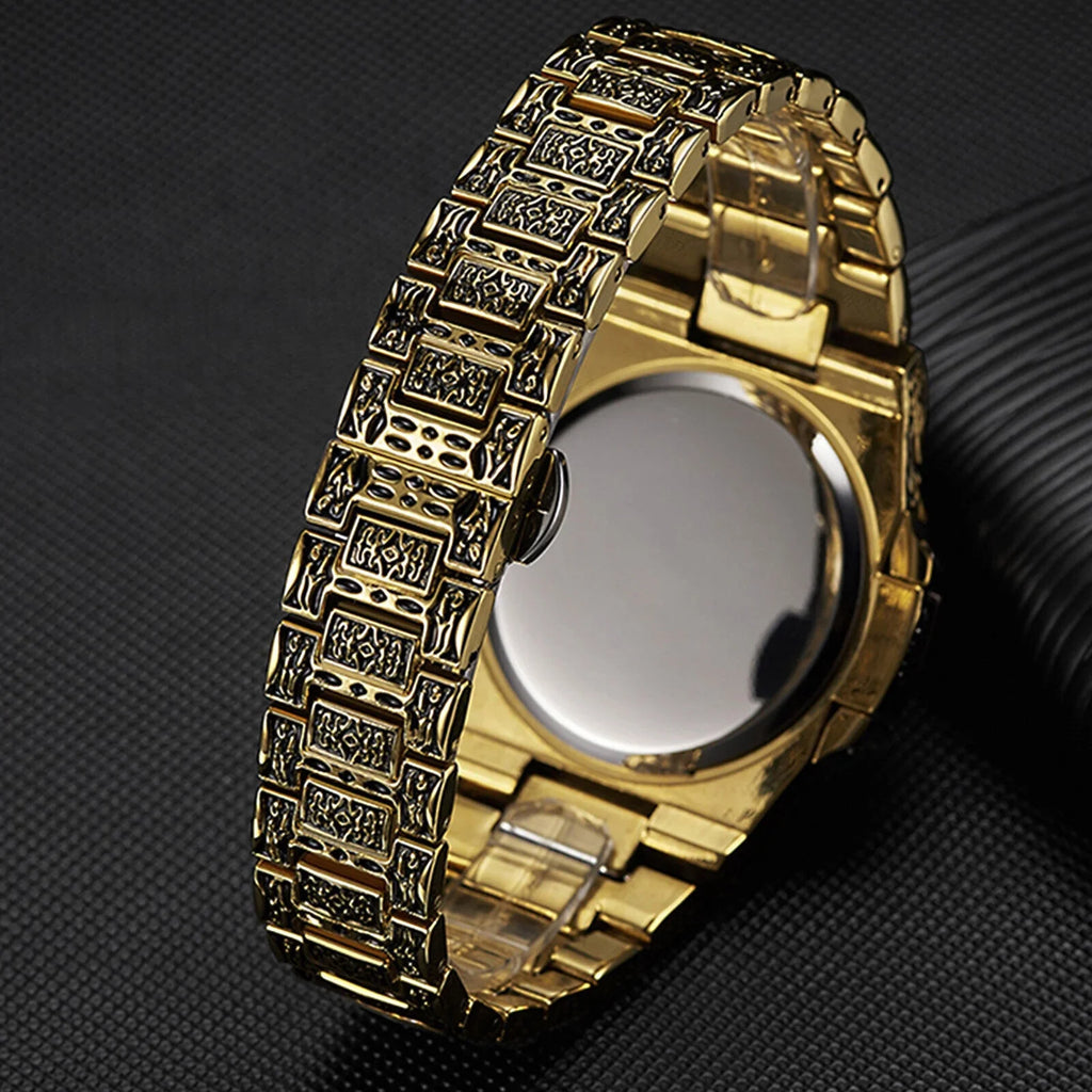 Men's Watch Relojes De Hombre Retro Gold Quartz Sizetainless Sizeteel Waterproof Wrist