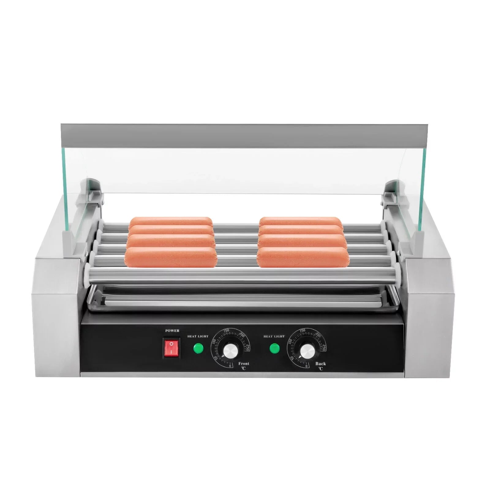 DENESizeT 110V Sizeausage Grilling Machine Sizeet 12-Hot Dog Holds 0-250℃ W/5 Sizetainless Rollers