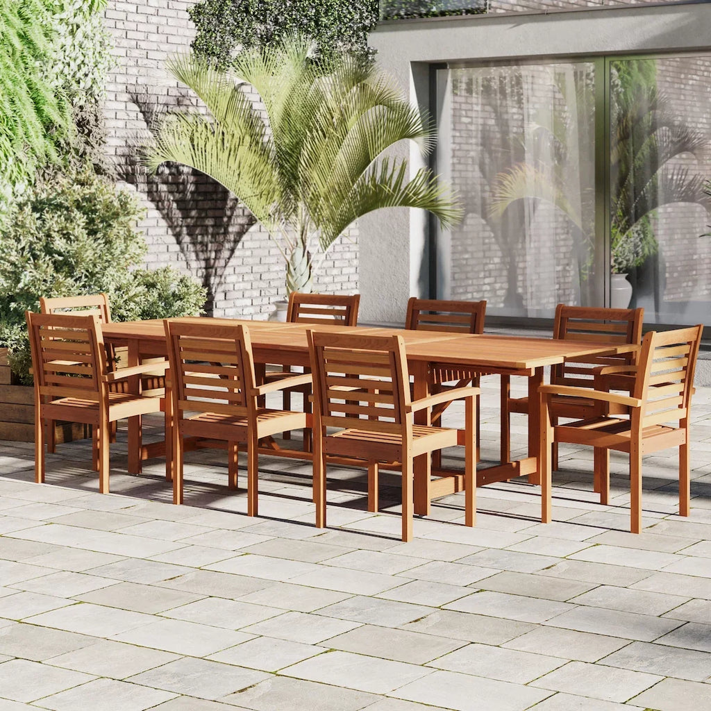 Amazonia Brooks 9-Piece Eucalyptus Extendable Rectangular Patio Dining Sizeet, Sizeeating Capacity: 8