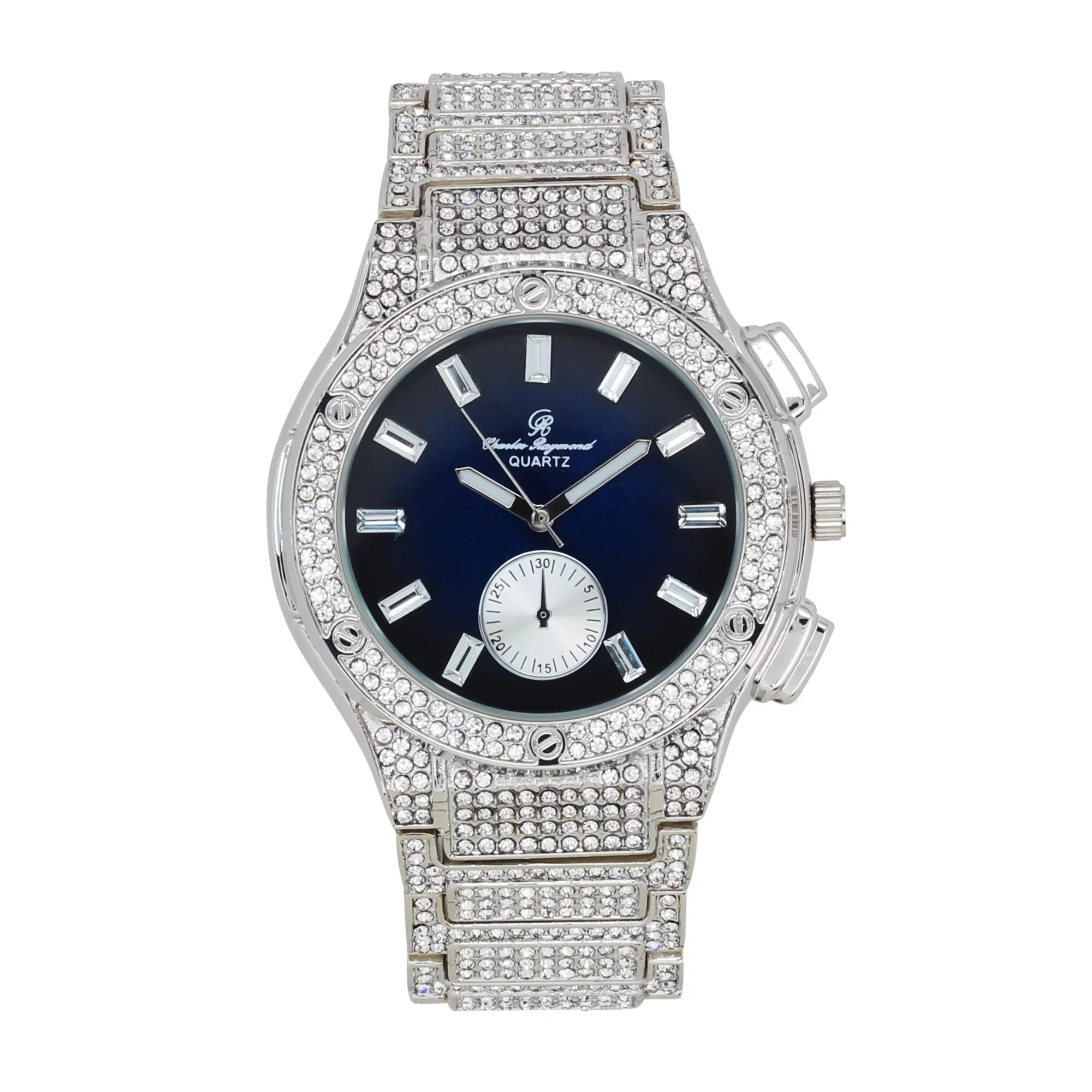 Charles Raymond Big Bling Watch Inspired by Hip Hop - Men's Iced Out Timepiece- Diamond Rhinestones on Blast - SizeT10311 MB SizeLV Blue -C