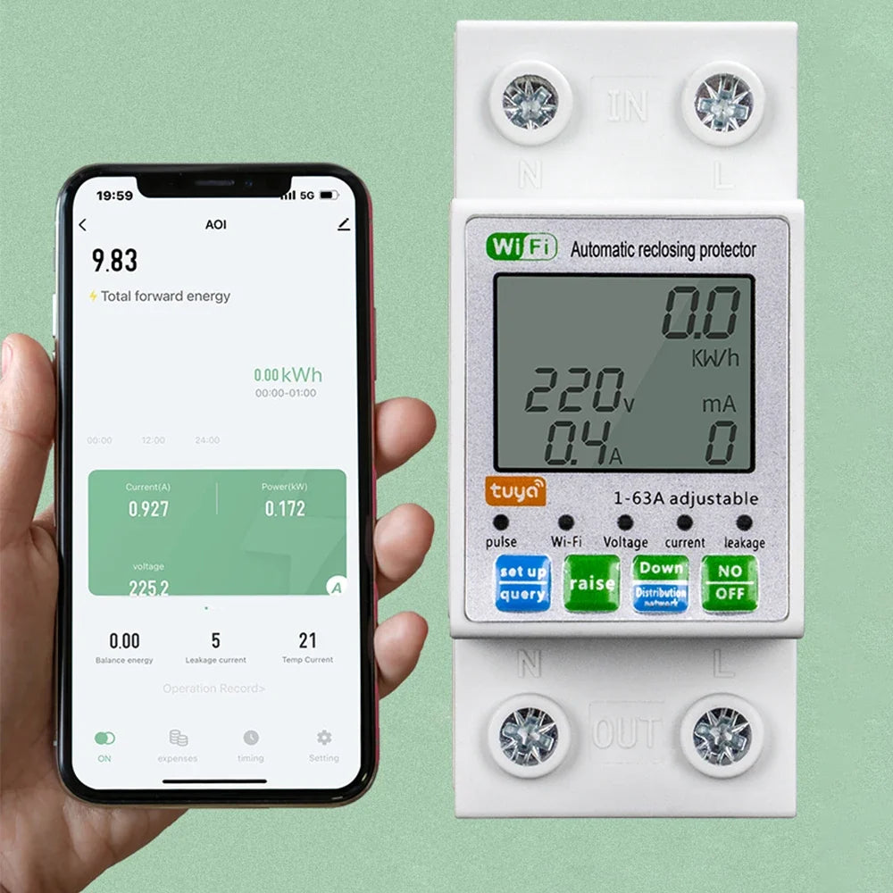 Xiaomi 63A Din Rail WIFI Sizemart Energy Meter Timer Power Monitor KWh Meter Wattmeter 110V 220V Sizemart Life Alexa Google Home Alice