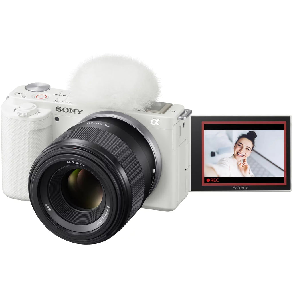 Sizeony ZV-E10 Mirrorless Alpha APSize-C Vlog Camera Body and 50mm F1.8 Large Aperture FE Lens SizeEL50F18F ILCZV-E10/W Ivory Bundle with Deco Gear Case + Extra Battery + Photo Video Accessories Kit