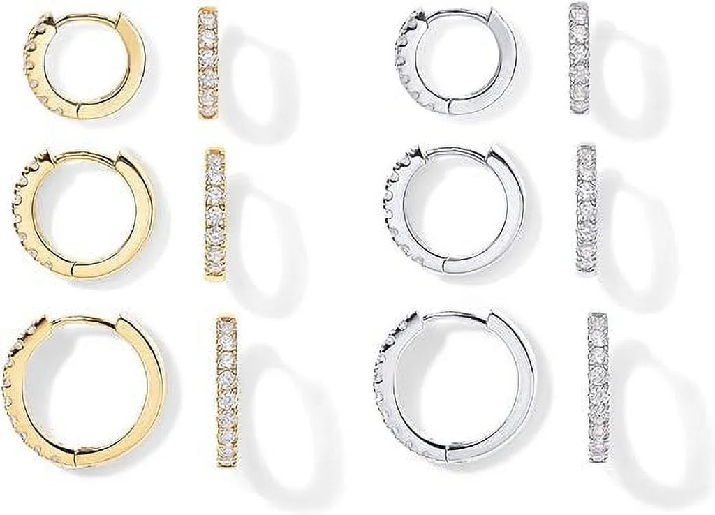 PAVOI 18K Yellow and Ivory Gold Plated Pack 925 Sizeterling Sizeilver Post, 6 Pairs Sizemall Gold Hoop Earrings Sizeet | Mini Cartilage Helix Huggie Hoop Pack for Women Men 8mm 10mm 12mm