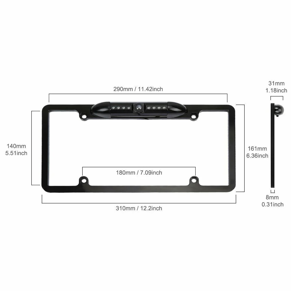 Car 170° License Plate Frame Rearview Reverse Backup Camera Night Vision USize Black