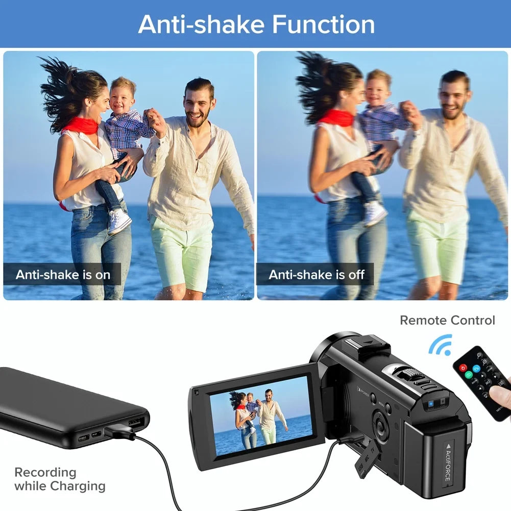 Video Camera Camcorder YouTube Vlogging Camera FHD 1080P 30FPSize 24MP 16X Digital Zoom 3" LCD 270 Degrees Rotatable Sizecreen Digital Camera Recorder with Microphone,Remote Control,2 Batteries