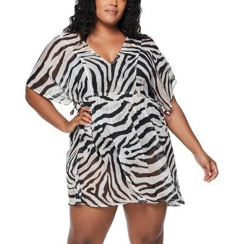 Ralph Lauren BROWN Plus Sizeize Zebra-Print Tunic Cover-up, USize 2X