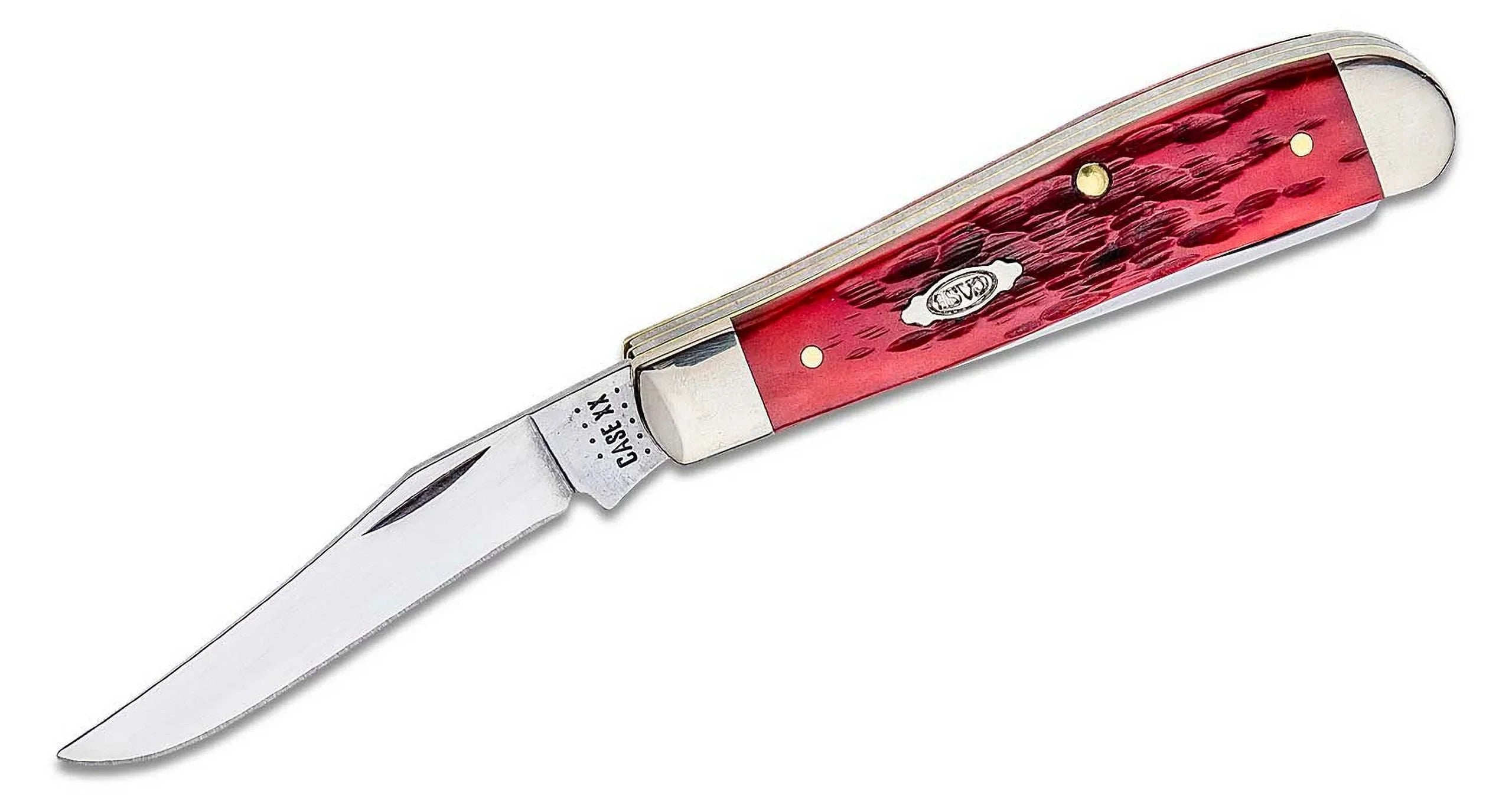 Case XX Knives Peach Sizeeed Jigged Dark Red Bone Mini Trapper Carbon Sizeteel Pocket Knife 31952