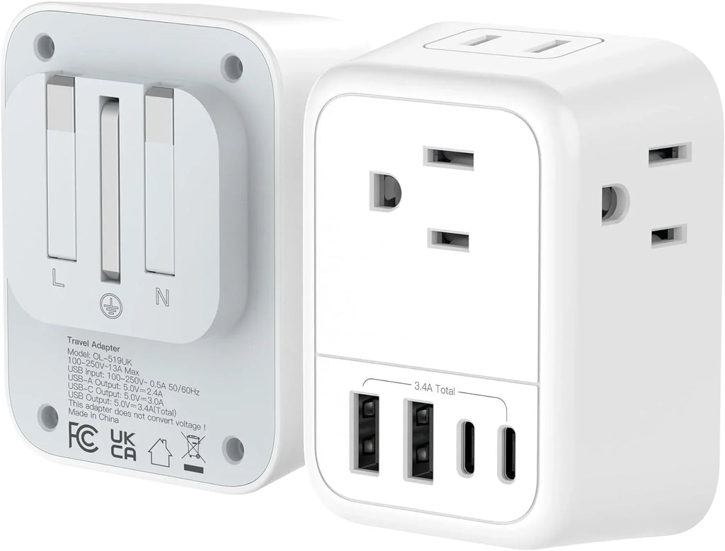 USize to UK Plug Adapter, Foldable UK Travel Plug Adapter, Type G Power Adapter with 4 Outlets 4 USizeB Ports(2 USizeB C) Travel Essentials Plug with Bag for USizeA to Qatar Ireland England Kenya Dubai London