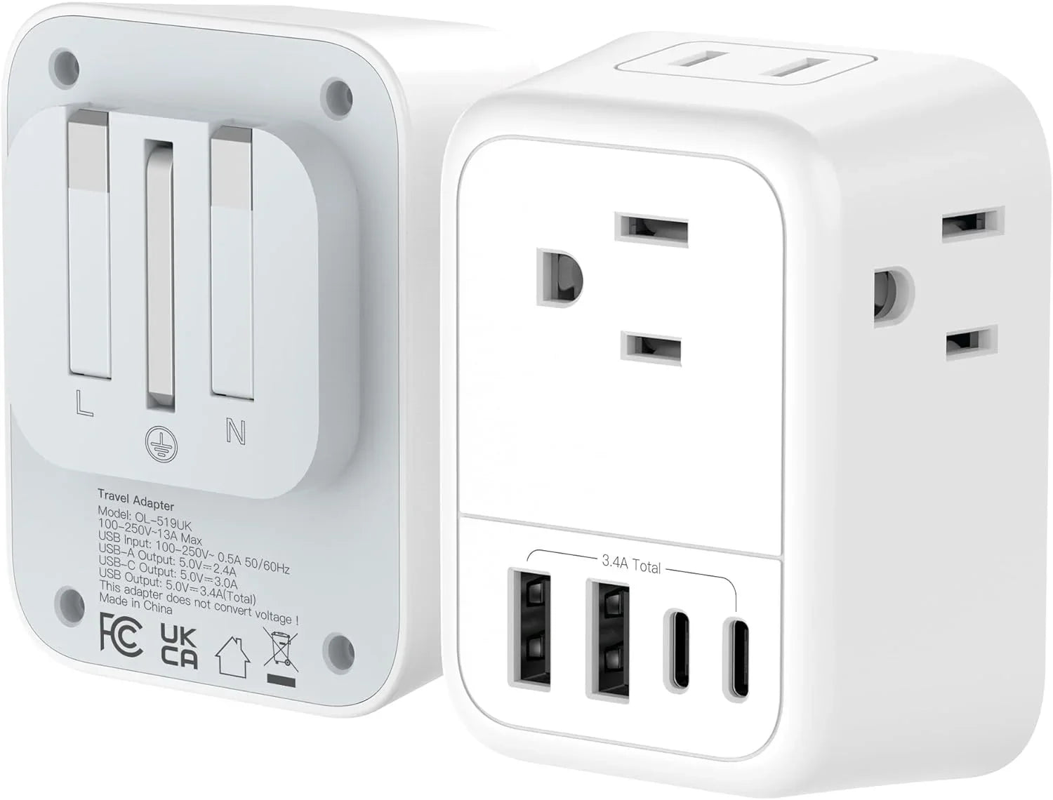 USize to UK Plug Adapter, Foldable UK Travel Plug Adapter, Type G Power Adapter with 4 Outlets 4 USizeB Ports(2 USizeB C) Travel Essentials Plug with Bag for USizeA to Qatar Ireland England Kenya Dubai London