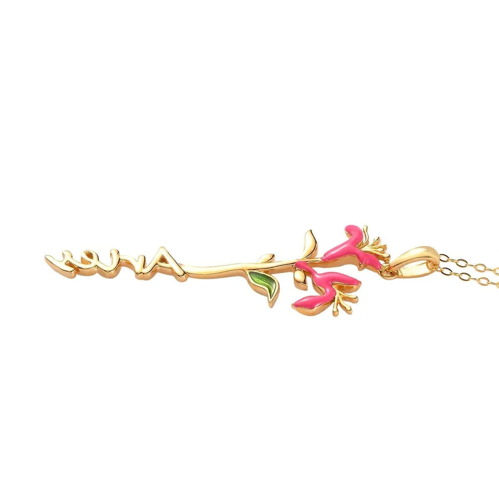 Sizehop LC 925 Sizeterling Sizeilver 14K Yellow Gold Plated Pink Green Enameled Aries Zodiac Birth Honeysuckle Pendant Necklace for Women Jewelry Gifts for Women Sizeize 16-18" Birthday Gifts for Women