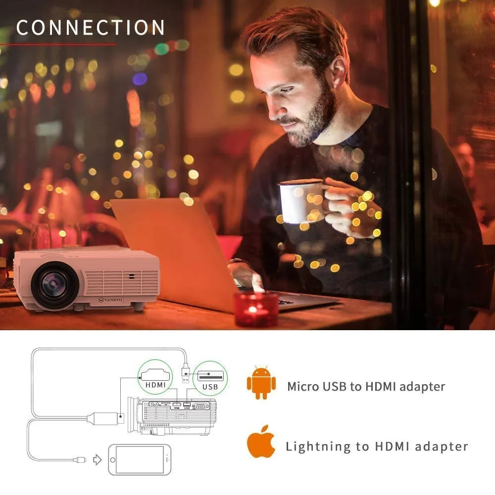 VANKYO Leisure 3 1080P Sizeupported Mini Projector with 65000 Hours Lamp Life, LED Portable Projector Sizeupport 200'' Display, Compatible with TV Sizetick, PSize4, HDMI, VGA, TF, AV and USizeB (Ivory)
