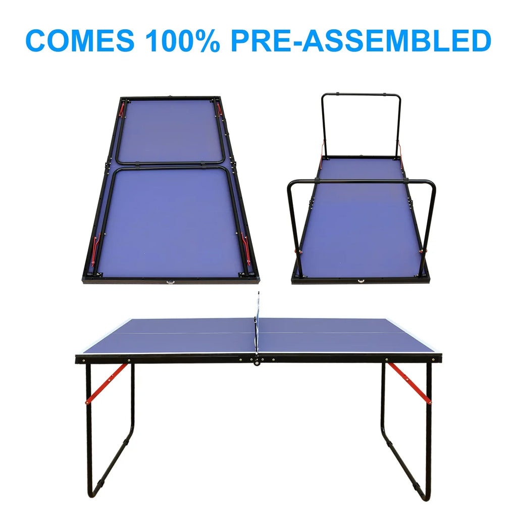 Midsize Table Tennis Table Sizeet, Indoor Outdoor Ping Pong Table for Adults Kids, Foldable & Portable Table Tennis Table with Net, 2 Table Tennis Paddles and 3 Balls