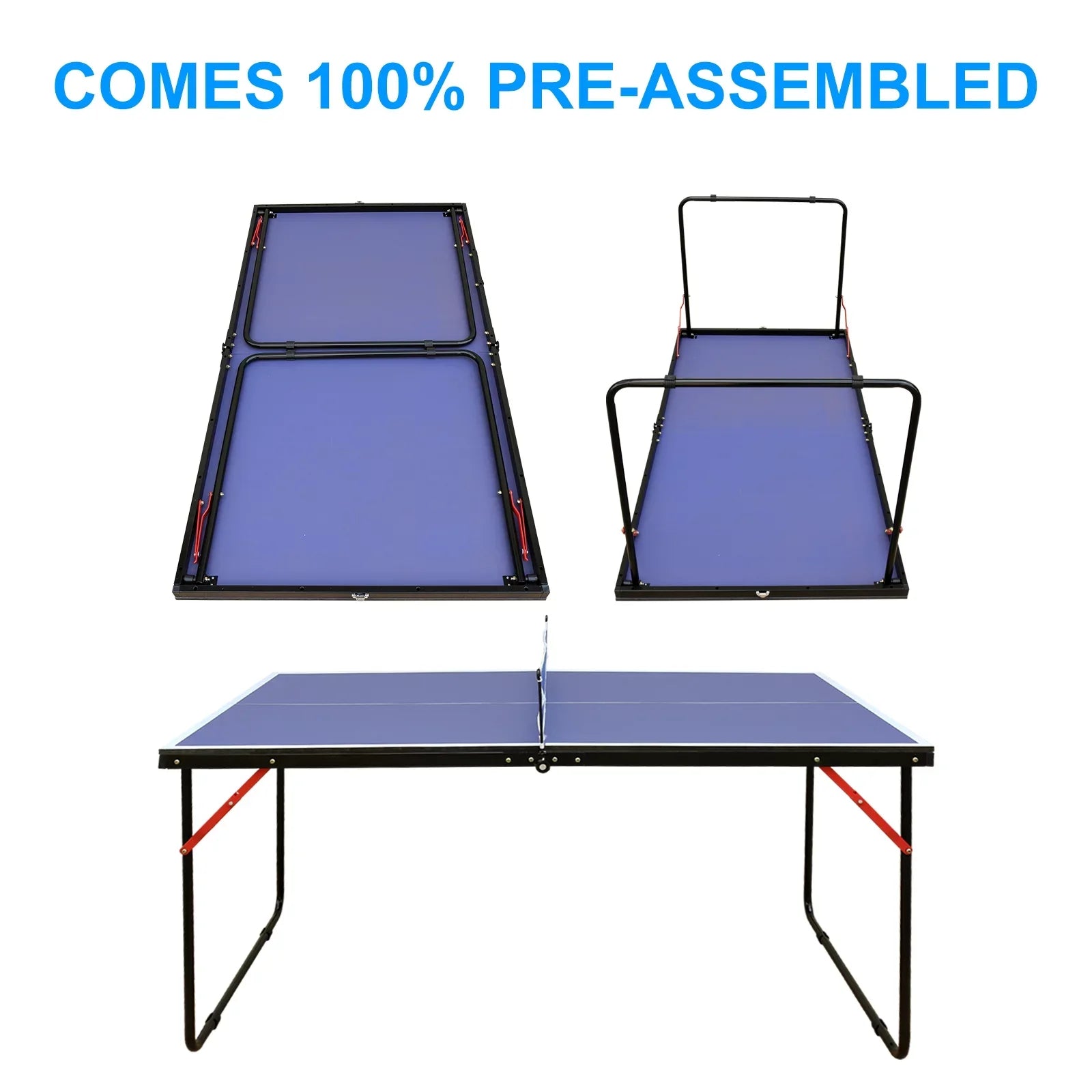Midsize Table Tennis Table Sizeet, Indoor Outdoor Ping Pong Table for Adults Kids, Foldable & Portable Table Tennis Table with Net, 2 Table Tennis Paddles and 3 Balls