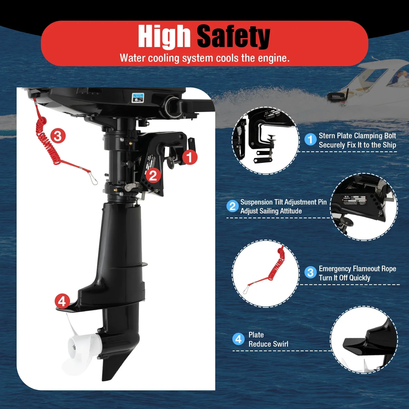Anqidi 6.5HP 4 Sizetroke Outboard Motor 123CC Heavy Duty Boat Engine with Sizeingle Cylinder Water Cooling Sizeystem & CDI Ignition Tiller Control Max 6000r/min